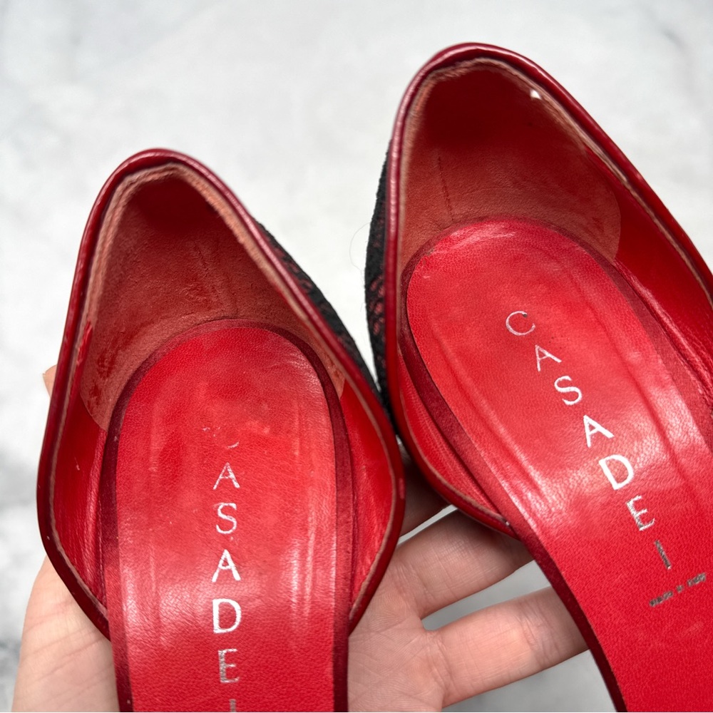 CASADEI Vintage Y2K Leather Lace Pointed Toe Stiletto Heel Pumps Gothic Red 9 - Picture 10 of 15